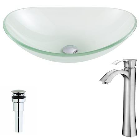 Anzzi Forza Frosted Deco-Glass Vessel Sink with Harmony Nickel Faucet LSAZ086-095B